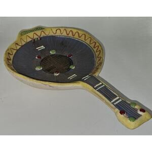 Vintage Italian Guitar Shaped Pottery Plate 9.5 Inch Hand Painted Folk Art